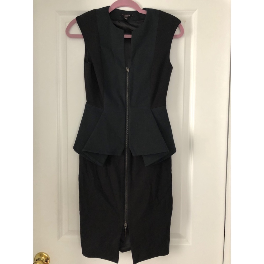 TED BAKER · PEPLUM DRESS · BLACK
